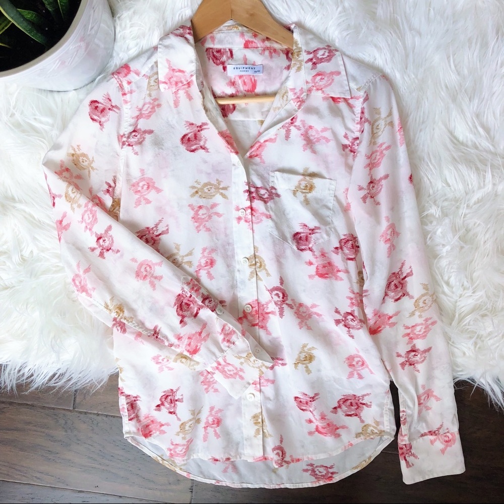 Equipment Long Sleeve Silk Top Floral Button Down
